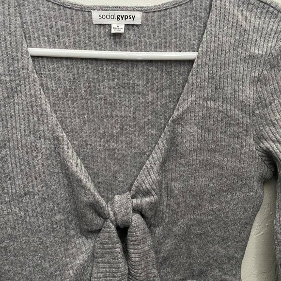 Gray Tie Front Soft Long Sleeve Dress - Picture 2 of 3